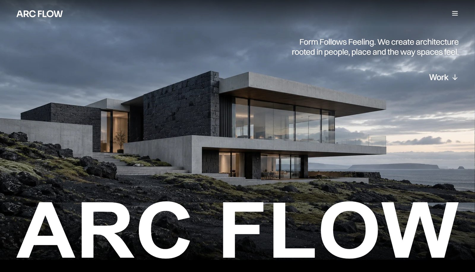 ARC FLOW architecture website — coastal house and studio wordmark
